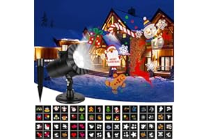 UWELLIKY Proyector LED Navidad, IP65 Impermeable LED Lámpara Proyector, Luz de Proyector Exterior Interior con 16 Diapositivas de Patrón para Navidad, Festivos, Halloween, CumpleañOs