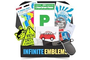 Infinite Emblems Passed Driving Test Gifts Set with New Driver Sticker, Car Cleaning Gel, Ice Scraper, Phone Holder, Car Freshener, Trolley Coin Keyring and Magnetic P Plates
