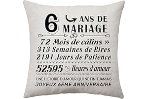 Aconesong 6 Ans de Mariage Cadeau 6ème Anniversaire de Mariage Housse de Coussin Décoration Cadeau pour Couples Parents Femmes Hommes Maman Papa épouse Tante Oncle Sœurs Frère Amie 6e Souvenir (6ans)