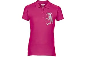 STREETMERCH Free P&P Equestrian Equine Horse Riding Ladies Polo Shirt Horse Silhouette Head Stars & Heart Glitter Colour Variations