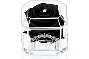 A 100% Real Rose That Lasts Years - Eternal Petals, Handmade in UK – White Gold Solo with A Multicolor Crystal (Black)