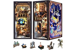 Fsolis DIY Book Nook,Kit Casa de Muñecas en con Guardapolvo Insertable e Interruptores Táctiles,Book Nook Decoración de Inserción de Estantería Creativa (The Nebula Rest Room)