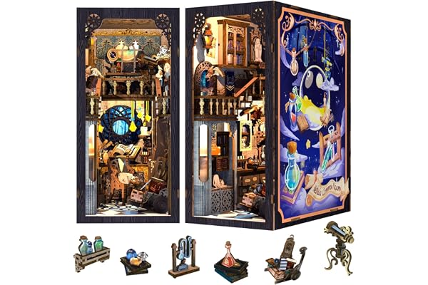 Fsolis DIY Book Nook - The Nebula Rest Room Maison de Poupées Miniatures, Puzzle 3D Bois Serre-Livres d'art avec Lumière LED et Feuille de Poussière Enfichable