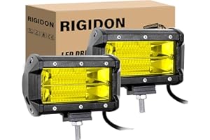 RIGIDON 2PCS Amber LED Fog Light, 5Inch 72W Double Row Flood Waterproof Off Road Lights for ATV SUV Boat Truck Pickup 4x4 Car LED Work Light