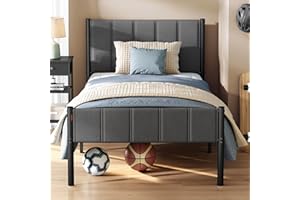 VASAGLE Single Bed Frame, 90 x 190 cm, with Upholstered Headboard, Metal Bed Frame, 250 kg Weight Capacity, Easy Assembly, Slate Grey RMB971G02