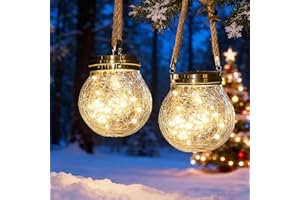 XRR Lanterne Solaire Extérieur Jardin - 2 Paquet Lumière Étanche - 30 LED Lampe Décorative Éclairage, Boule en Verre pour Intérieur et Extérieur (Blanc Chaud)