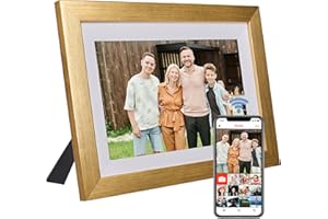 VONDRA Marco de Fotos Digital WiFi - Moldura Digital en Madera Natural con 32GB Memoria Digital Photo Frame Pantalla Táctil 10.1” Rotación Auto Soporte USB/SD Comparte Fotos con Frameo Android/iOS