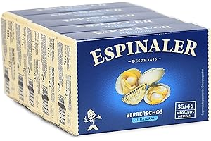 Berberechos al natural Espinaler - Pack de 5 latas de 35-45 - Conservas Gourmet de berberechos - Berberechos en conserva de tamaño mediano para tu aperitivo