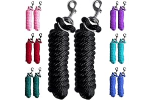 Majestic Ally Pack of 2 Solid Poly Lead Rope for Horses & Livestock – 10 Foot Long and 5/8 inch Thick - Replaceable Heavy-Duty Bolt Snap – Handmade – Soft, Broken in Feel (Black)