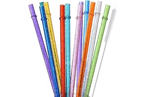 ALINK 12er-Pack Glitzer-wiederverwendbare durchsichtige Kunststoff-Strohhalme, 27,9 cm lange harte Tumbler-Trinkhalme mit Reinigungsbürste (12 Farben)