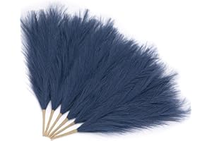 Serwalin Pampasgras Blau 45cm 6Stück, Künstliches Pampasgras Dekor Navy Home Decor, Faux Pampasgras Teal Feder Dekorationen, Hochzeit Tafelaufsätze Party Dekoration Kurz Pampas Vase Füller