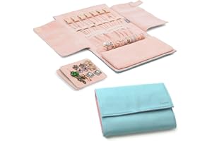 BECKO US Becko Jewellery Organizer Roll Travel Jewel Bag case for Multiple Necklaces, Rings, Bracelets, Supple Leather & Suede, Large Capacity Without Crease, Lightweight, Portable & Practical