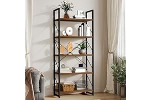 YITAHOME Libreria a 5 Livelli, Libreria Artistica Moderna, Scaffale per Libri, Scaffale per Scaffali Porta Libri Organizzatore per Libri/Film in Soggiorno/Casa/Ufficio - Marrone Rustico