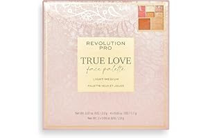 Revolution Pro, True Love Palette Yeux & Visage, Blusher/Bronzer/Highlighter Visage, x4 Pans d'Ombre à Paupières, Palette 7 Pan Multi-Usage, Finition Matte & Scintillante, Peaux Claires - Moyennes