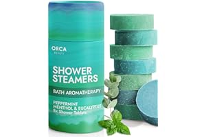 ORCA BEAUTY Lot de 8 vapeurs de douche - Eucalyptus - Aromathérapie - Bombes de douche à l'eucalyptus - Pour aromathérapie, douche à l'eucalyptus, menthol, cadeaux de spa