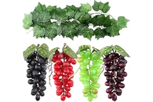 ginojex 4-Bündel gefälschte Trauben mit 3-Strängen Künstliche Traubenreben Hängende Pflanzenblätter für Hochzeitsgarten Home Party Küche Wand Wein Rack Dekor
