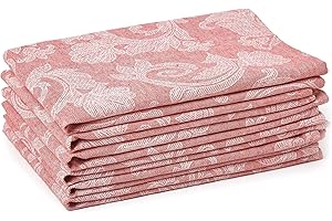 ENCASA XO Encasa Servilletas de Mesa de Comedor Conjunto de 6 I Tamaño 45x45 cm I Floral Rojo Impresión de Estilo Jacquard En Algodón Casero I Colores Rápidos, Lavable a Máquina