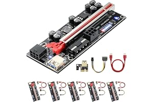 XDINGJIALA PCIE Riser GPU Tarjeta de minería 8 condensadores, Tarjeta de Adaptador de Elevador PCI de Alta Potencia PCI-E 1X TO16X con Estado LED (Dual-6Pin / Molex) -VER010S-6 Pack