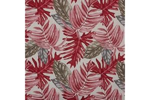 Kt KILOtela - Tela por Metros de loneta Estampada - Half Panamá - Ancho 280 cm - Largo a elección de 50 en 50 cm | Plantas Tropicales - Granate