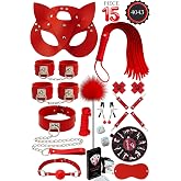Sınırsızmarket 15 Par&ccedil;a Kırmızı Fantezi Set, Kelep&ccedil;e, Maske, Kam&ccedil;ı, Kısıtlama Aksesuarları, Yetişkin Oyun Seti