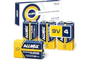 ALLMAX BATTERY Allmax 9V (6LR61) Maximum Power Alkaline Batteries (4 Count) – Ultra Long-Lasting, Leakproof Design, 7-Year Shelf Life, Maximum Performance, Perfect for Smoke Detectors (9 Volt)