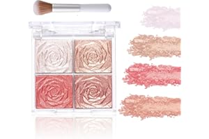 GENERIC 4-In-1 Blush Highlighter Makeup Palette with Brush – Matte & Shimmer Cheek Powder, Bronzer and Glow Highlighter – Long-Lasting Sweat-Proof Contour Makeup with Smooth Lightweight Finish (Rosy Bronze)