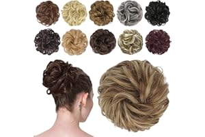 FESHFEN Chignon Finto per Capelli, Elastico Chignon Finti Sintetica Ondulato Capelli Naturale Riccio Coda di Cavallo Posticci per Capelli Spessi Updo per Donne, 42g Marrone & Bionde