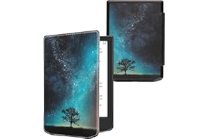 kwmobile Étui Compatible avec Pocketbook Verse/Pro/Color/Vivlio Light/Light HD Coque - Étui à Rabat magnétique Tablette eReader Similicuir - Bleu-Gris-Noir