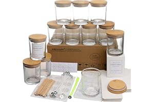 MILIVIXAY 12 Pack 12 OZ Clear Glass Candle Jars with Lids and Candle Making Kits - Bulk Empty Candle Jars for Making Candles - Spice, Powder Containers.
