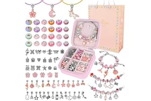 MPQMPQ Bracelet Making Kits for Girls - 85PCS Jewellery Making Kit with Box and Bag, DIY Charm Beads for Bracelet Necklace Making Set Arts and Crafts for Kids, Birthday Gifts for Girls Age 5 6 7 8 9 10 12