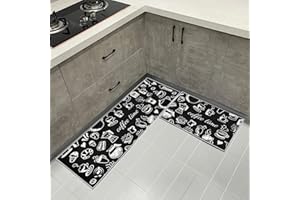 AVJWWD Tappetino da cucina, lavabile, antiscivolo, 2 pezzi, set di tappetini da cucina, con motivo di utensili da cucina, per cucina, camera da letto, soggiorno, facile da pulire (tempo del caffè)