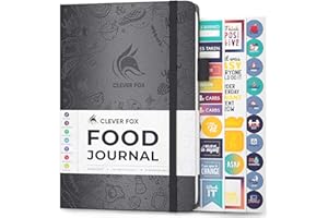 Clever Fox Journal Alimentaire - Journal Repas, Planificateur de Menus, Suivi Calories, Nutriments, Régime Sain et Perte de Poids. Non Daté - Commencez à Tout Moment, Taille A5 - Argent Noir
