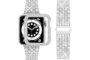wutwuk Compatible Bling Apple Watch Straps 40mm with Bling Case, Silver Sparkling Metal Woman iWatch Straps, Bling Strap Diamond Rhinestone Wristband for Apple Watch SE3/2/1 Series 6/5/4 40mm-Sliver