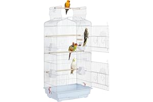 Yaheetech Large Open Play Top Metal Bird Cage for Budgie Parrot Canary Cockatiel 46 x 35.5 x 104.5cm White
