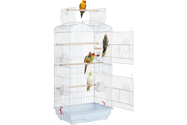Yaheetech Cage à Oiseaux Perruche Cage avec Toit Ouvrable pour Calopsitte élégante Inséparable Perruche Ondulée Canaris 46 x 36 x 92 cm Blanc