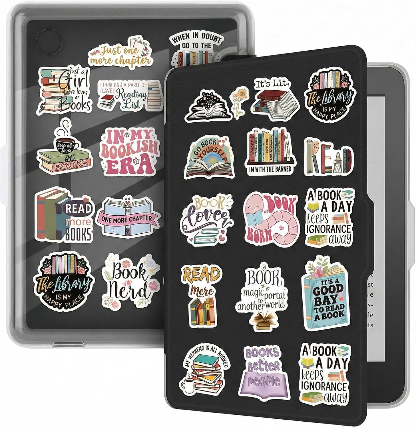 Funda para lector electrónico, compatible con Tolino Shine Color/Shine 5/4 y Kobo Clara Colour/BW/2E, delgada, sueño/despertar automático, incluye 50 pegatinas retro para lectura