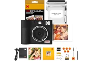 KODAK Mini Shot 3 ERA 4PASS 2-in-1 Instant Camera and Photo Printer (3x3 inches), Initial 8 Sheets + 60 Sheets Pack, Accessory Bundle, Black
