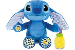 Clementoni Disney Stitch Grow with Me Plush - Interaktywna gadająca Stich Dźwięki i melodie, grzechotka, funkcja Tummy Time, gra dla noworodków pierwsza aktywność, lalka z bateriami, zmywalna, 17987