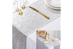 ShinyBeauty Silver Glitter Table Runner - 12x90 Inch (30x225cm) Sparkling Party Decor for Christmas, Weddings, Birthdays & Events