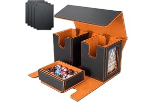 AFIING MTG Commander-kortförvaringslåda – passar 200 dubbelärmade kort, 3-i-1 kortdäckfodral, stark magnetisk kortorganiserare för Magic Commander TCG CCG, 4 avdelare och 2 toppladdare, svart