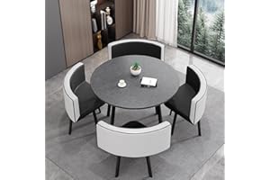 VTELGT 35.4″ Dining Table and Chairs Set 4, 5 Piece Modern Dining Table Set, Faux Marble Tabletop with 4 PU Leather Chairs, Kitchen Table, Meeting Table for Space Saving,Grey Round Black Chair