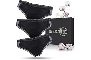 NANASPHERE Lot 3 Culottes Menstruelles Ultra Absorbante Coton Bio + Sac Lavage | Flux Abondant sous Vêtement Lavable Réutilisable Règles Fuites Post Accouchement Adolescente