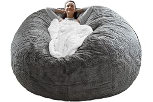 Cookit Bean Bag Chair Cover(Cover Only,No Filler) Chair Cushion, Big Round Soft Fluffy PV Velvet Washable Lazy Sofa Bed Cover, Living Room bedroom Furniture,6ft/180cm Drak Grey