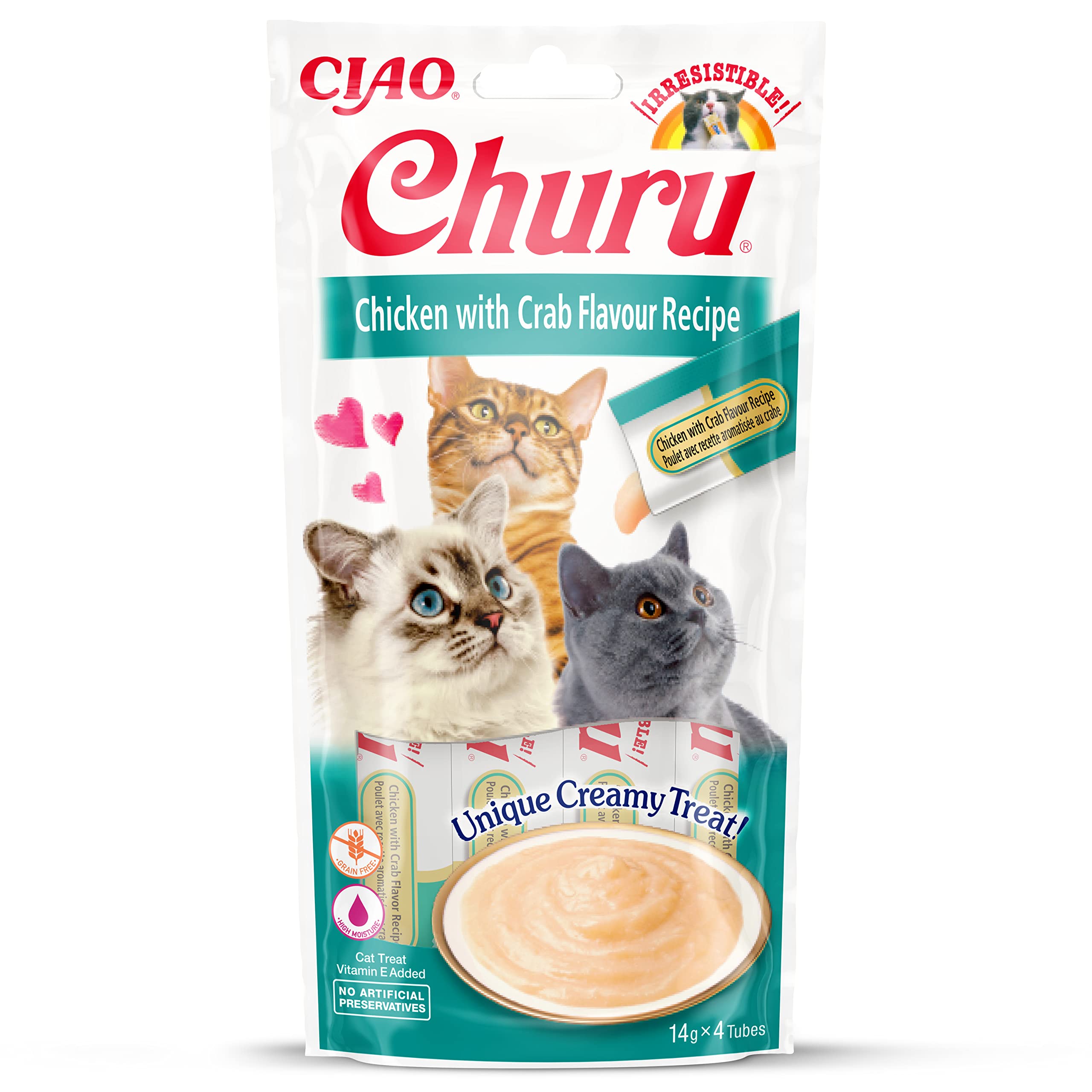 INABA Churu Sticks - Lickable Cat Treats To Feed From Hand - Delicious And Healthy Snack for Cats - Chicken & Crab Green