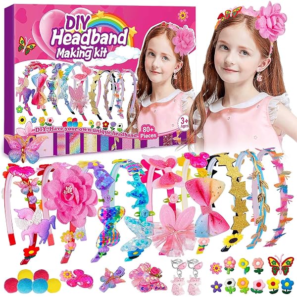 Kit Fabrication Bandeaux Pour Filles DIY - 6 Bandeaux + 37 Accessoires Licorne, Fleurs - Sans Colle, Cadeau Créatif