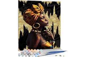 KAMIERFA Peinture par Numero pour Adultes Kit de Peinture à l'huile sur Toile Bricolage avec pinceaux Peinture de Dessin de Pigment Acrylique 40x50cm (Fille africaine)