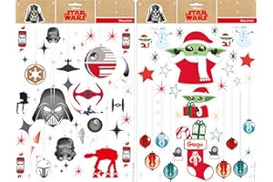 CHRISTMAS INSPIRATIONS Fensterbilder Star Wars Mandalorian Baby Yoda Sticker 30x40cm 2 Bögen selbsthaftend ohne Kleber statische Fenstersticker (Star Wars)