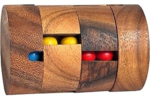 CRAFTY ARTISAN Revlove Wooden Brain Teaser Puzzle, Cylinder with Rotatable Rings, 4 Vertical Shafts, Dark Samena Wood
