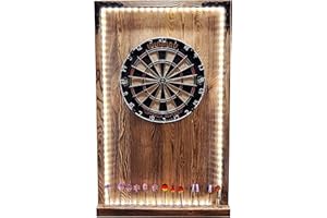 WEECO Cible de Fléchettes en Pin avec Éclairage LED - Couverture Murale Style Vintage, Cabinet Massif, Revêtement pour Armoire 112 x 70 cm