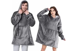 WUHUHAI Blanket Hoodie, Oversized Blanket Hoodie Comfy & Fluffy Wearable Blanket Soft Sherpa Fleece Throw Hooded Giant Sweatshirt for Unisex